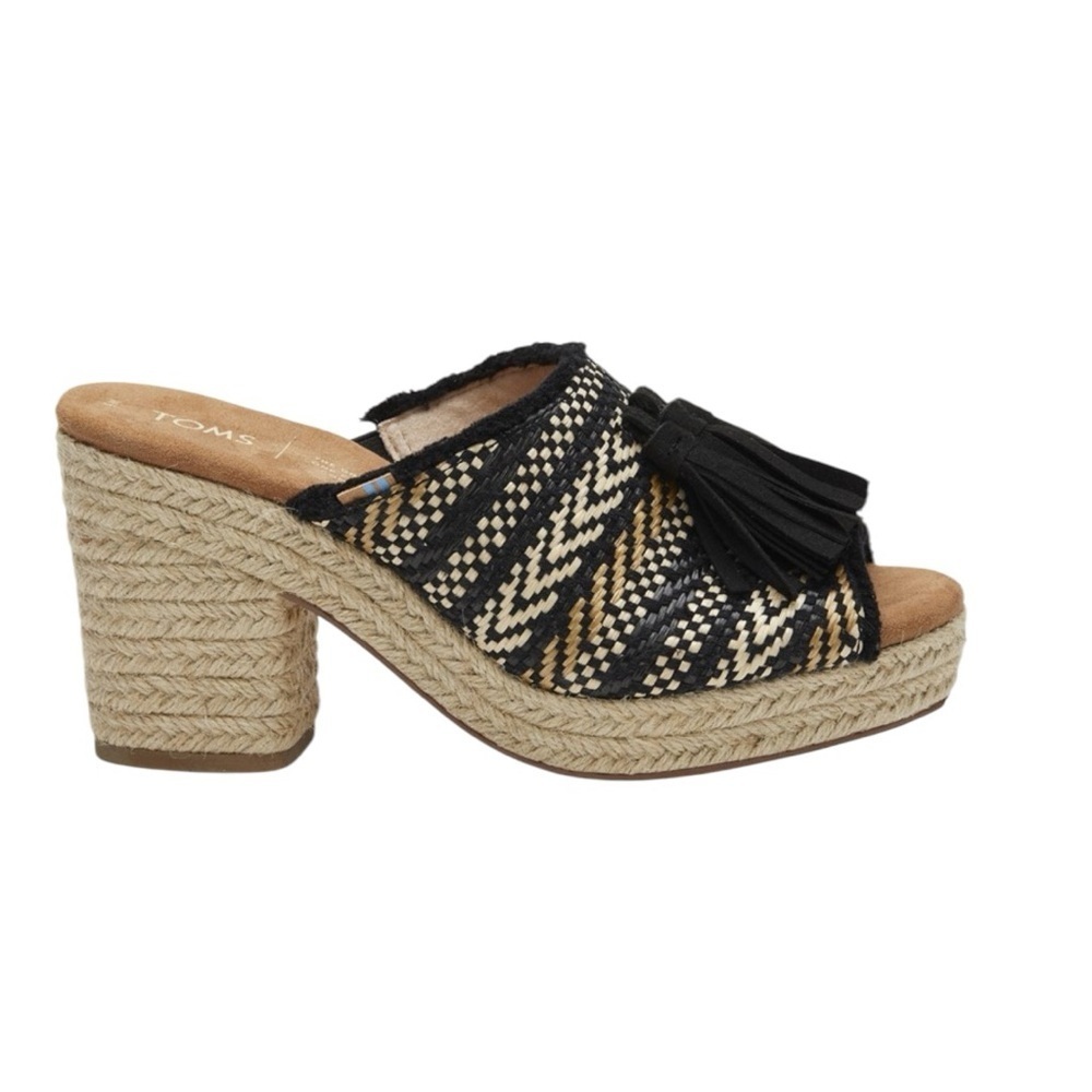 Toms women’s Junie Black and Tan Woven Women's Mules size 9